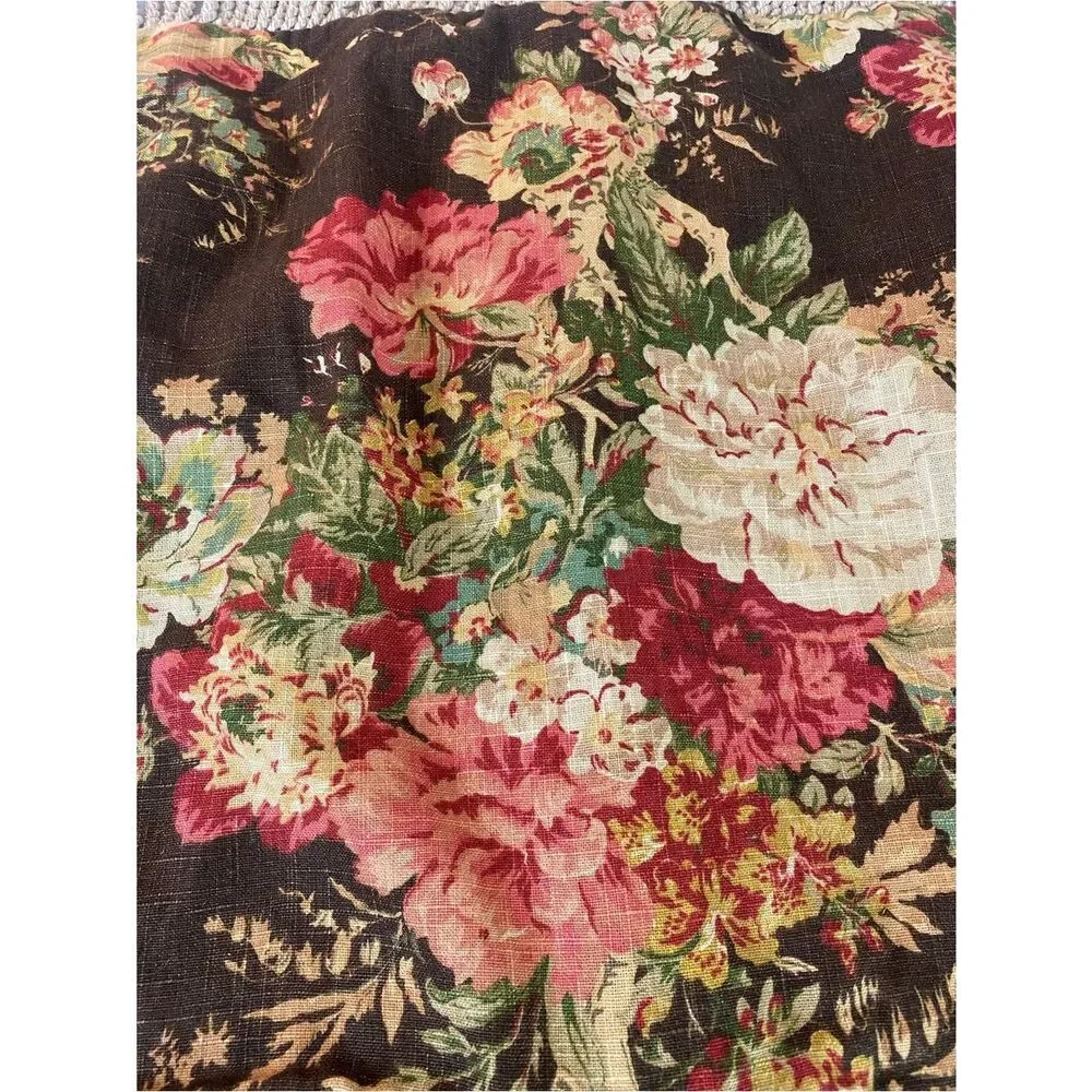 Floral Fringe Decorative Pillow Cover - Black with Multicolor Floral Print New